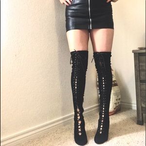 Olivia Jaymes Thigh High Lace Up Boots
